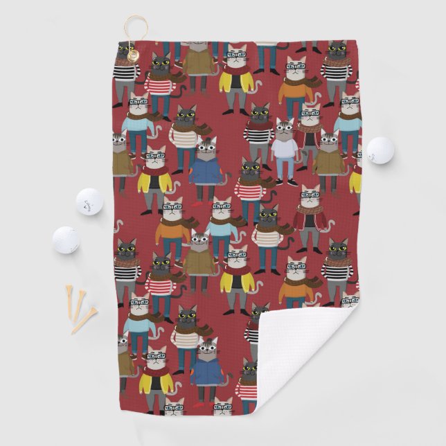 Cool Hipster Cat Pattern Golf Towel (InSitu)
