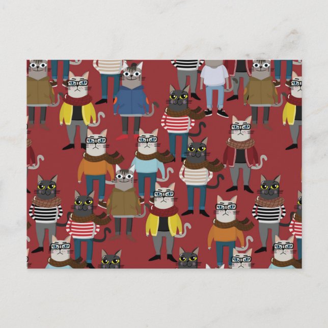Cool Hipster Cat Pattern Holiday Postcard (Front)