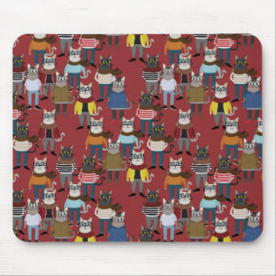 Cool Hipster Cat Pattern Mouse Pad