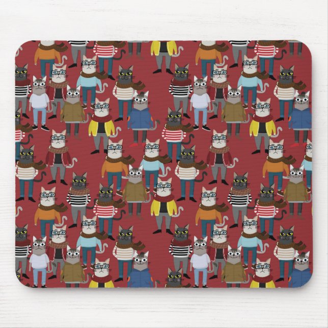 Cool Hipster Cat Pattern Mouse Pad (Front)