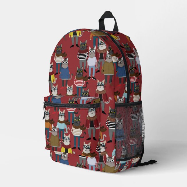 Cool Hipster Cat Pattern Printed Backpack (Back Corner Right)