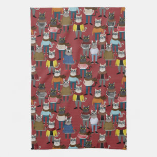 Cool Hipster Cat Pattern Tea Towel