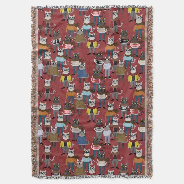Cool Hipster Cat Pattern Throw Blanket (Front Vertical)