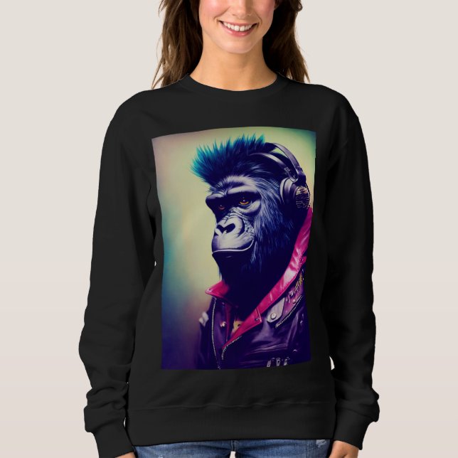 Cool Hipster Colorful Gorilla Illustration Graphic Sweatshirt (Front)