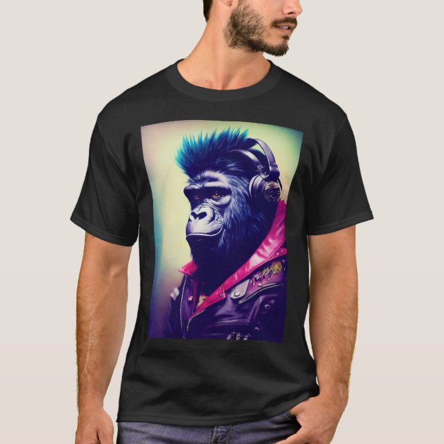 Cool Hipster Colorful Gorilla Illustration Graphic T-Shirt (Front)