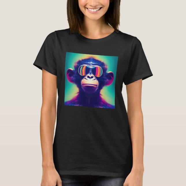 Cool Hipster Colorful Monkey Illustration Graphic  T-Shirt (Front)