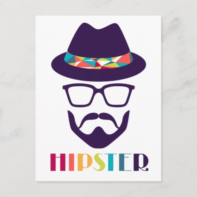 Cool Hipster colourful hat glasses Postcard (Front)