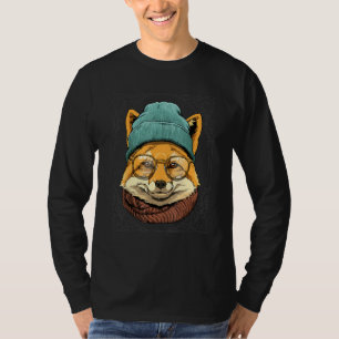 Cool Hipster Fox Wild Animal Wearing Glasses Nerd T-Shirt