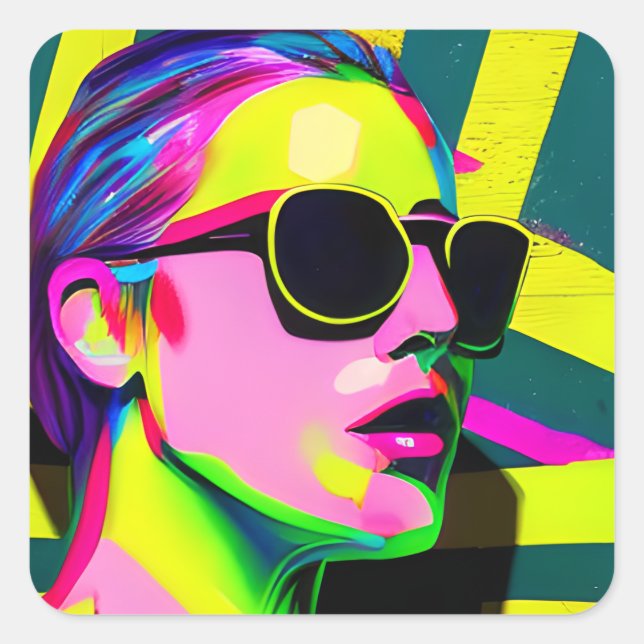 Cool Hipster in Sunglasses Modern Art Square Sticker (Front)