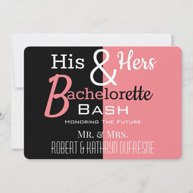 Cool His & Hers Combo Bachelor/ette Personalised C Invitation (Front)