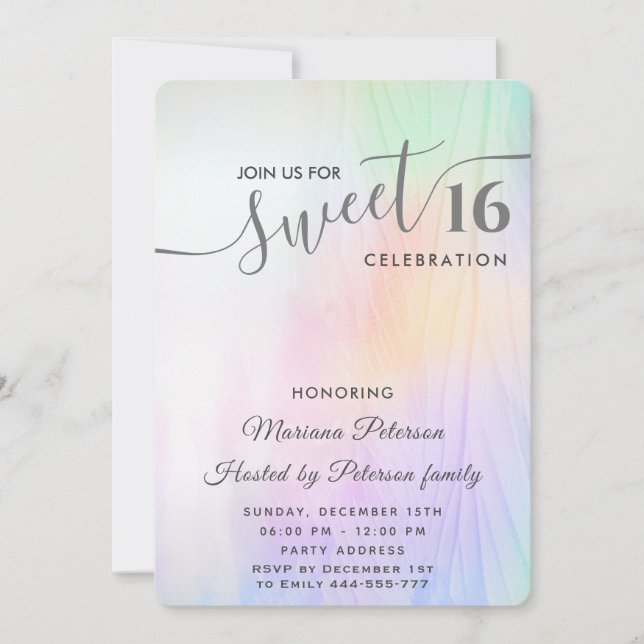Cool Holograph trendy watercolor abstract sweet 16 Invitation (Front)