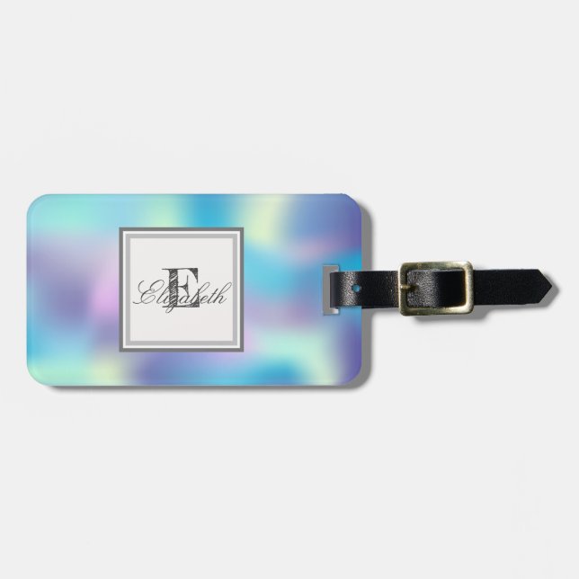 Cool Holographic, Monogram-Personalised Luggage Tag (Front Horizontal)