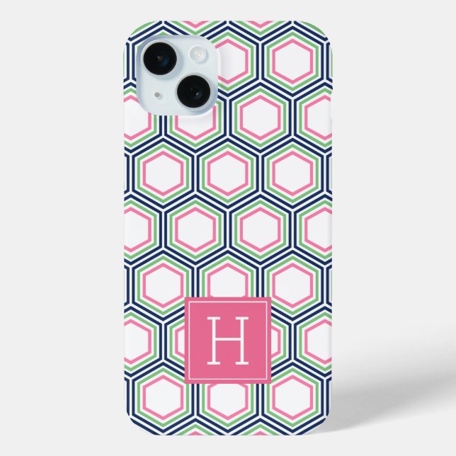 Cool Honeycomb Pattern and Pink Monogram Case-Mate iPhone Case (Back)