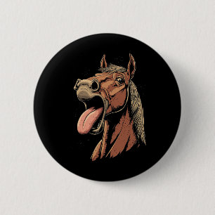 Cool Horse Showing Tongue Horses Riding On Horseba 6 Cm Round Badge