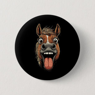 Cool Horse Showing Tongue Horses Riding On Horseba 6 Cm Round Badge