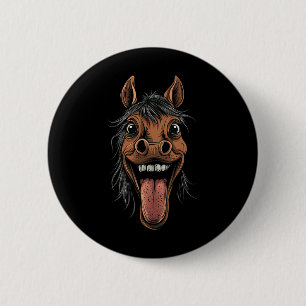 Cool Horse Showing Tongue Horses Riding On Horseba 6 Cm Round Badge