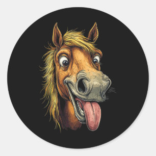 Cool Horse Showing Tongue Horses Riding On Horseba Classic Round Sticker