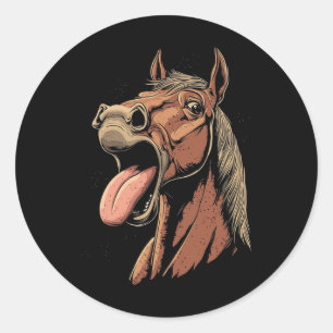 Cool Horse Showing Tongue Horses Riding On Horseba Classic Round Sticker
