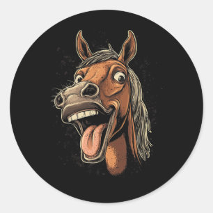 Cool Horse Showing Tongue Horses Riding On Horseba Classic Round Sticker