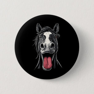 Cool Horse Showing Tongue Horses Riding On Horseck 6 Cm Round Badge