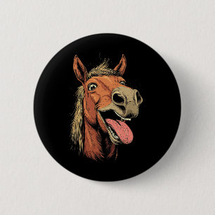 Cool Horse Showing Tongue Horses Riding On Horseck 6 Cm Round Badge