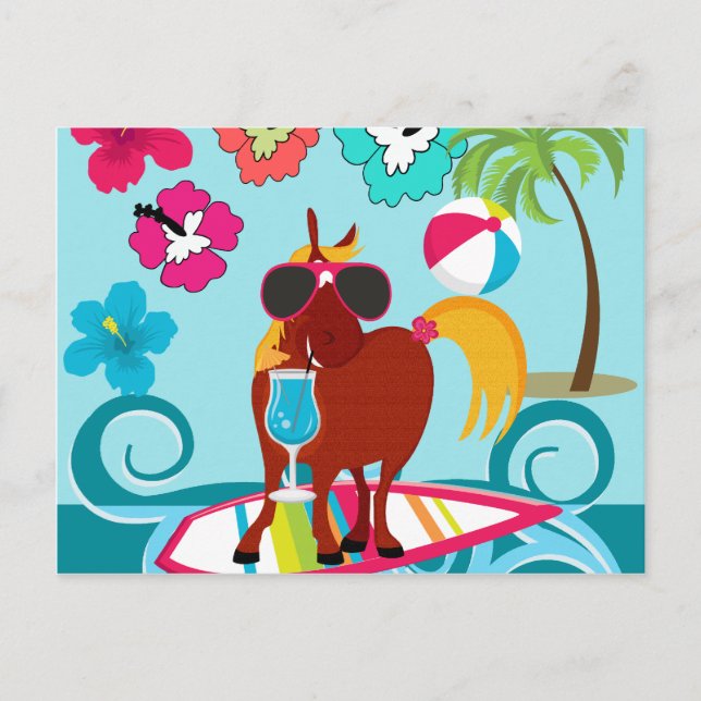 Cool Horse Surfer Dude Summer Fun Beach Party Invitation Postcard (Front)