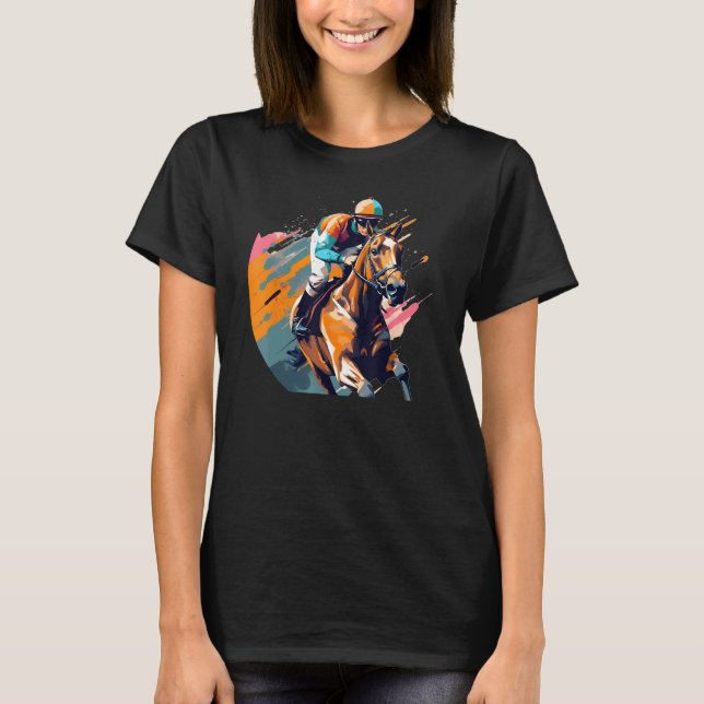 Cool Horse with Horseman for  Horseracing T-Shirt (Front)