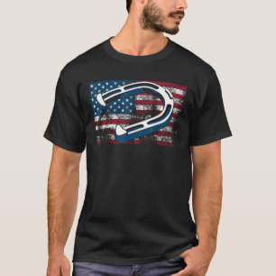 Cool Horseshoe Pitching USA Flag Funny US Pitcher  T-Shirt