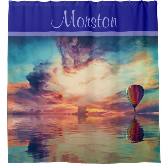 Cool Hot Air Balloon Name Navy Shower Curtain (Front)