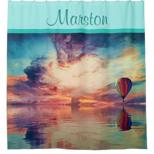 Cool Hot Air Balloon Sunrise Teal Shower Curtain (Front)