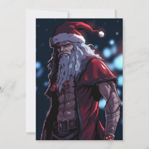 Cool Hot Buff Sixpack Badass Santa Claus Anime Holiday Card