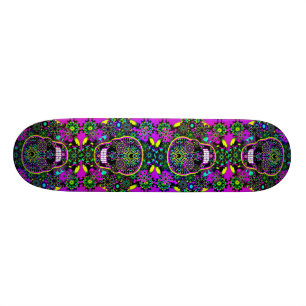 Cool Hot Green and Purple Sugar Skull Skateboard