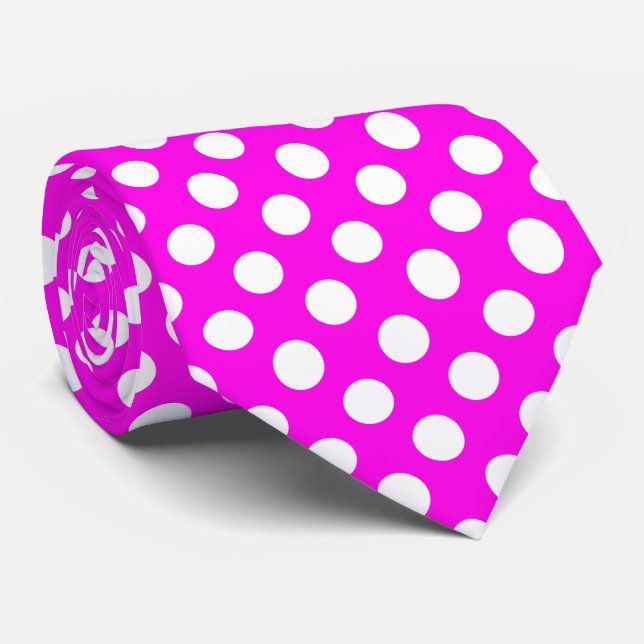 cool hot pink and white polka dot tie (Rolled)