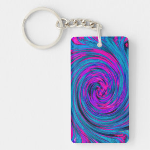 Cool Hot Pink, Purple and Blue Abstract Retro Key Ring