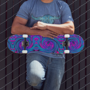 Cool Hot Pink, Purple and Blue Abstract Retro Skateboard