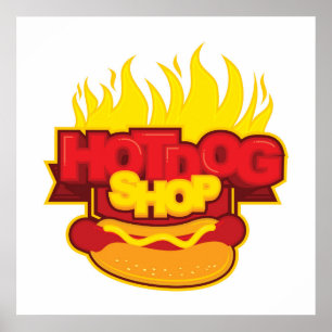 cool hotdog shop word art poster