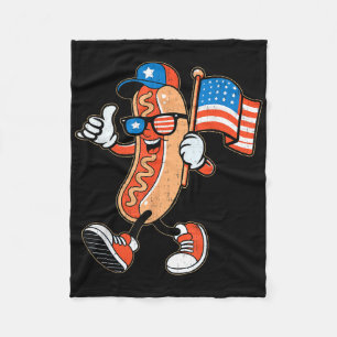 Cool Hotdog Sungles With American Flag 4th Of July Fleece Blanket