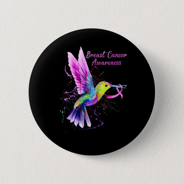 Cool Hummingbird Holding Pink Ribbon Breast Cancer 6 Cm Round Badge (Front)