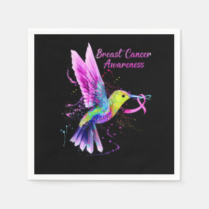 Cool Hummingbird Holding Pink Ribbon Breast Cancer Napkin