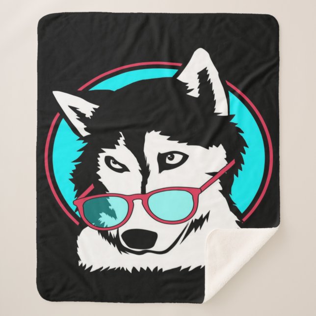 Cool Husky Alaskan Wearing Glasses Lovers Sherpa Blanket (Front)
