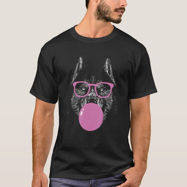 Cool Husky Face Eating Gum And Makes A Bubble Tee  (Front)