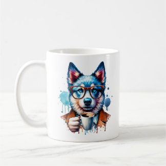 Cool Husky with Coffee – Hipster Dog Art Mug