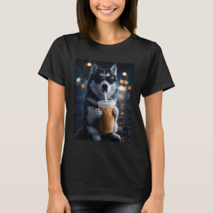 Cool Husky with Iced Coffee Puppy Lovers T-Shirt