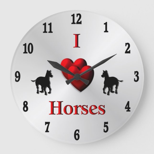 Cool I Heart Horses Design Twelve Digits Large Clo Clock (Front)