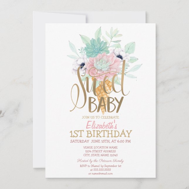 Cool Ice Cream Cactus Striped Birthday   Invitation (Front)