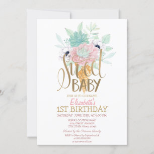 Cool Ice Cream Cactus Striped Birthday   Invitation