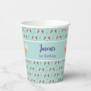Cool Ice cream Cone Pastel Green Kids Boy Birthday Paper Cups