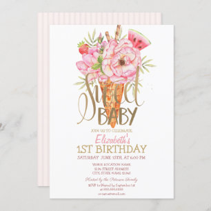 Cool Ice Cream Fruits Striped Birthday  Invitation