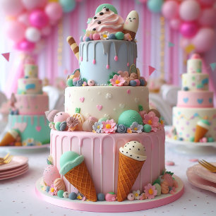 Cool Ice Cream Theme Kids Birthday Cake Card