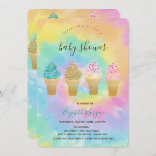 Cool Ice Creams Colourful Tie Dye Baby Shower   Invitation